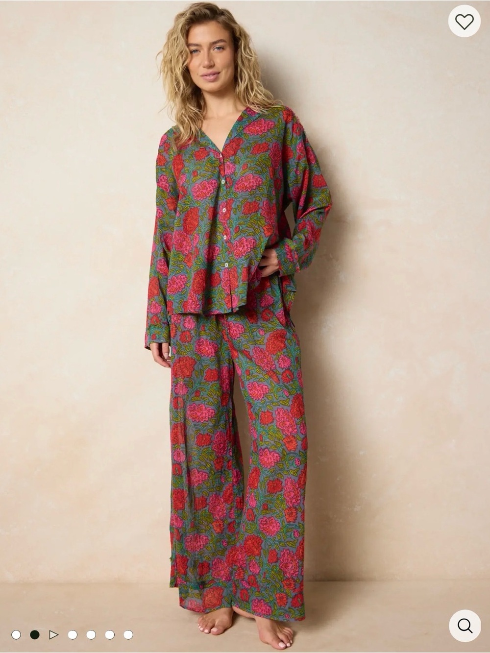 NATURAL LIFE Dreamy Cotton Pajama Set - Blue Lush Zinnias